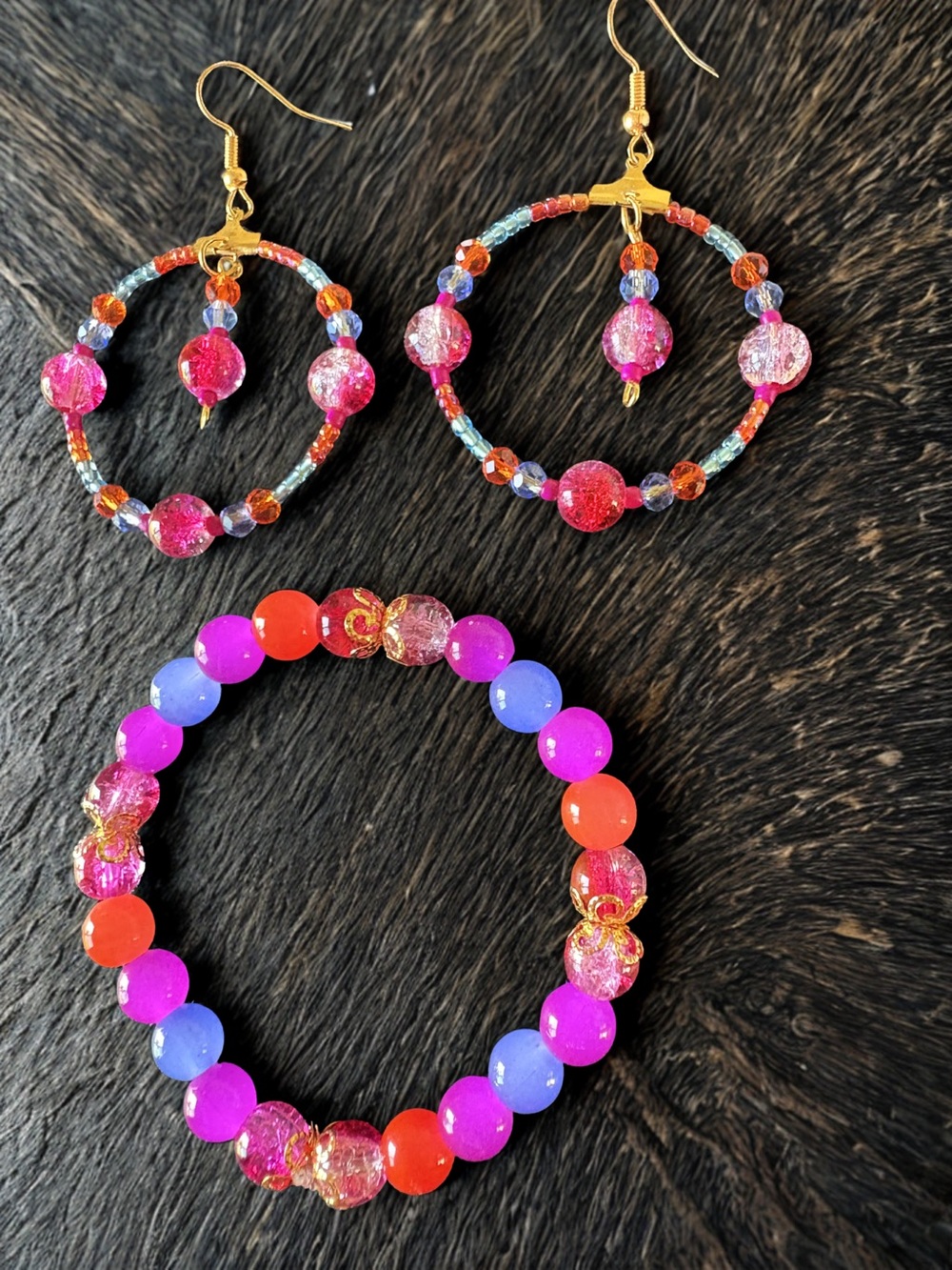 Phoenix Rising Earrings and Bracelet set (multicolored)
